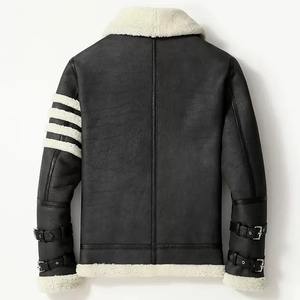 Denny & Dora Veste d'hiver en cuir véritable gris en toile de mouton coupe régulière pour hommes Imperméable et respirant - Product Image 6