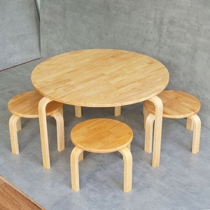 KGD021 Juego de Muebles Infantiles de Diseño Escandinavo, 1 Mesa Redonda y 4 Sillas de Madera, Material de Madera Maciza para Jardín de Infancia - Product Image 5