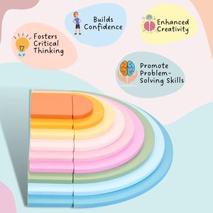 Mind Learning Cute Rainbow Colorful Wooden <b>Building</b> <b>Blocks</b> <b>Kids</b> Rectangular Half-Moon Balancing Game Educational Baby Toys - Product Image 1