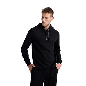 100% Black Cotton Pullover Hoodie for Men Solid Pattern Embroidered Plain Dyed Custom Print <b>Thermal</b> <b>Fleece</b> Sweatshirt for Winter - Product Image 2