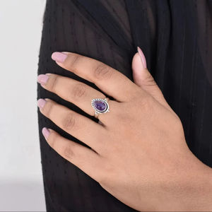 Nouvelle arrivée minimaliste améthyste argent demi-conception bague empilable 925 argent Sterling usine en gros bijoux en vrac - Product Image 1