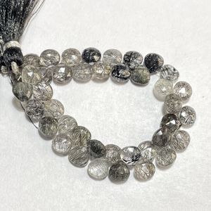 Cuentas de Briolette con forma de corazón facetado de rutilo negro de 6mm, piedras preciosas calibradas para suministros de cuentas - Product Image 5