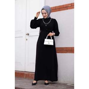 Robe Hijab brodée florale vintage, manches plissées, robe tissée noire au sol Style romantique, taille naturelle, mode - Product Image 5