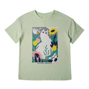 Casual Style T-shirt For Girls Clothes For Children Hot Sell 100% Cotton Light Green Printed