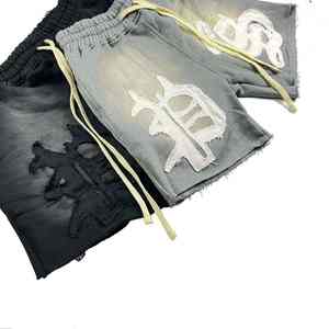 Pantalones cortos de mezclilla lavados con ácido para hombre, transpirables, 100% de algodón, ropa de calle de cintura alta, estilo informal para el verano - Product Image 2