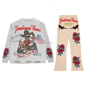 2025 nuevo chándal rojo al por mayor chándal de invierno personalizado diamantes de imitación 2 piezas mujeres chándal Jogging chándal pantalón acampanado - Product Image 3