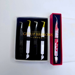 Pince à épiler pour cils GETUP BROSONS IMPEX de haute qualité en acier inoxydable, plusieurs couleurs, pointe lisse, poignée diamantée, antimagnétique - Product Image 3