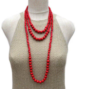 Trendy <b>Red</b> Wooden Necklace Beaded <b>Scarf</b> Necklace, Fringe Beaded Bandana - Product Image 1