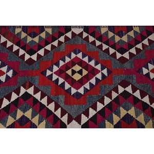 Turkish 2.9x10.6 ft Rug, <b>Runner</b> Vintage Rug, <b>Red</b> Blue Check Wool Rug - Product Image 5