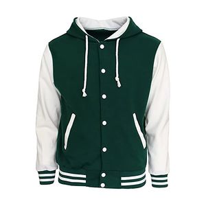 Nouveau sweat-shirt varsity en polyester/coton vert respirant à manches blanches, style streetwear, boutonné, pour l'hiver - Product Image 1