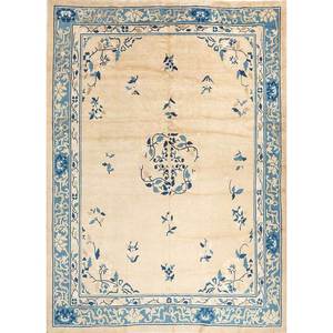 Tapis en laine noués à la main Pechino Gold Paem-463, motif floral classique pour grandes surfaces, pour salon et chambre, faits à la main, en PVC - Product Image 1