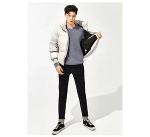 Custom Made Printed Men's Fashion <b>Puffer</b> Padded <b>Jacket</b> Latest Design Hooded Winter Coat Stand Collar White Color <b>Thin</b> Thickness - Product Image 5