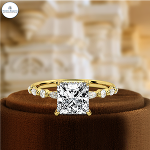 Bague en diamant de laboratoire taille princesse de 1 carat, bague de fiançailles pavée de diamants, bague délicate, bague de fiançailles en or blanc 14 carats - Product Image 3