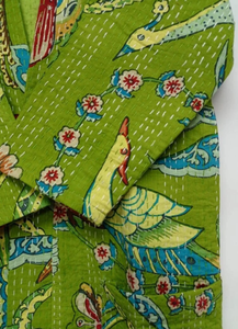 Peignoir long en coton Kantha unisexe fait à la main de luxe Kimono Boho imprimé paon vert Robe cadeau printemps été pour demoiselles d'honneur - Product Image 3