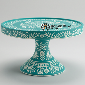 ฐานวางเค้กทรงกลม ดีไซน์หรูหรา สำหรับโอกาสพิเศษ ผลิตจากงานฝีมือประณีต ลายบลูโบนอินเลย์ เป็นมิตรต่อสิ่งแวดล้อม ไม่ติดกระทะ ล้างในเครื่องล้างจานได้ - Product Image 6