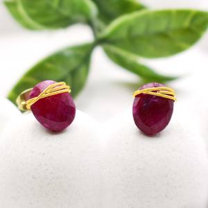 Boucles d'oreilles ovales en rubis faites à la main, enroulées autour de fils, 8-10 mm, en laiton et argent, bijoux en pierres précieuses, cadeau - Product Image 6