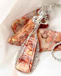 Collar con colgante de caramelo de algodón melocotón de ágata mexicana en plata de ley, joyería artesanal única hecha a mano de EE. UU. - Product Image 6