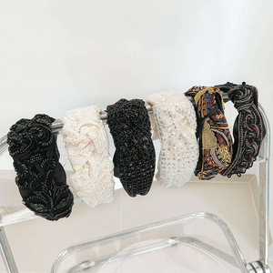 Diademas de Tela Populares con Cuentas Brillantes y Borde Ancho, Accesorios para Mujer, Estilo Retro de Lujo Ligero, Diademas para Niñas y Mujeres - Product Image 2