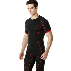 Haute couture hommes à manches courtes Polyester Rash Guard tricoté Compression chemises d'entraînement-conception d'impression solide grande taille respirant - Product Image 2