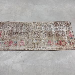 Turkish Vintage Rug, 1.7x4 ft Rug, <b>Brown</b> Red Solid <b>Wool</b> Rug - Product Image 4