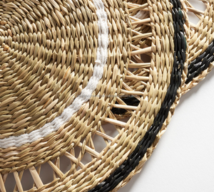 Napperons ronds en jonc de mer avec bord bleu | 3 couleurs napperons naturels tissés à la main pour mariage à la maison hôtel restaurant - Product Image 4