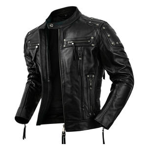<b>Men's</b> Vintage Classic Genuine Cowhide/Sheepskin Leather <b>Jacket</b> Breathable <b>Biker</b> Motorcycle Zip Stand Collar Women Down <b>Jacket</b> - Product Image 6