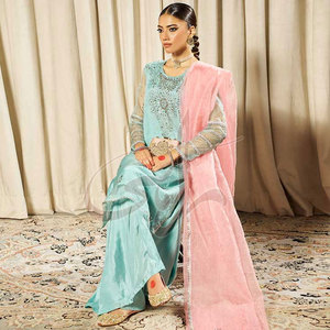 Customized Color High Quality Winter Formal Women's Suits Organza Shirt Dupatta Raw Silk Trouser Anti-shrink Breathable - Product Image 2