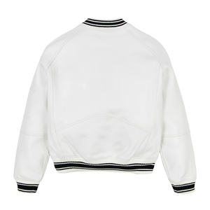 แจ็คเก็ตหนังวาร์ซิตี้สำหรับผู้หญิง ฤดูใบไม้ผลิ ฤดูใบไม้ร่วง แจ็คเก็ตครอปสีขาว เสื้อโค้ทหนัง แจ็คเก็ตหนังสำหรับผู้ชาย แจ็คเก็ตวาร์ซิตี้แบบสั่งทำ - Product Image 5