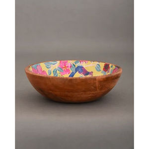 Ensaladera de madera de acacia moderna hecha a mano, natural y sostenible para fiestas, servir sopa, fideos, pegatina esmaltada, diseño Floral - Product Image 5