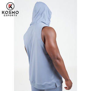 Camiseta sin mangas de algodón y LICRA para hombre, chaleco de entrenamiento de gimnasio de punto transpirable con capucha sin mangas, chaleco deportivo para correr - Product Image 3