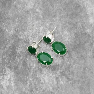 Pendientes de esmeralda de Plata de Ley 925 hechos a mano con piedra natural de estilo vintage de diamante para bodas o fiestas navideñas - Product Image 4