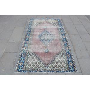 พรมตุรกีขนาด 3.5x6.1 ฟุต พรมลายวินเทจ พรมสีน้ำเงินชมพู - Product Image 1