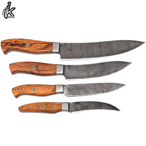Custom Made Solid Damascus Steel <b>Sharp</b> Blade Chef <b>Knife</b> <b>Kitchen</b> <b>Knife</b> Set with Leather Roll Bag and Wooden Handle - Product Image 2