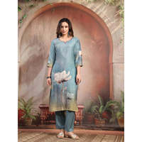 Ensemble Kurta et pantalon pour femmes, en georgette de soie imprimée verte, style traditionnel indien-pakistanaise, pour l'été et les fêtes, avec dupatta