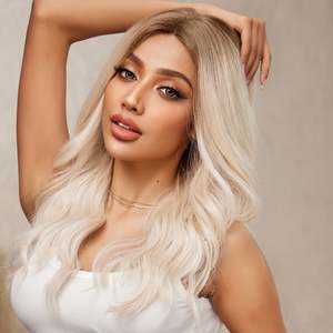 DWY BL66091-1 20 Inch for Ombre White <b>Long</b> Curly <b>Wig</b> with Transparent Lace Front Loose Wave Style for Women - Product Image 6