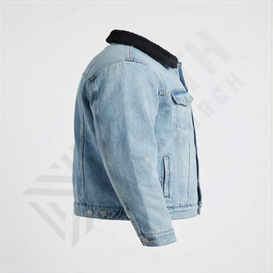 แจ็คเก็ตยีนส์ผู้ชายทรงสลิมฟิต สไตล์ไบค์เกอร์ ขาดๆ แบบวินเทจ สีน้ำเงิน แบบสั่งทำพิเศษ แขนยาว คลาสสิก เสื้อคลุมยีนส์ แจ็คเก็ตยีนส์ผู้ชาย - Product Image 3