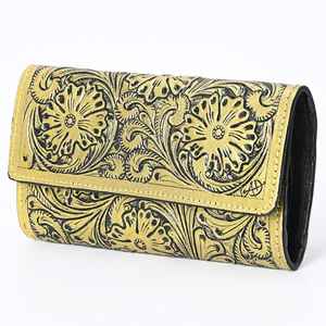 Cartera de piel auténtica Bohemia Occidental con decoración de borlas, la mejor cartera triple de piel a mano al mejor precio - Product Image 1