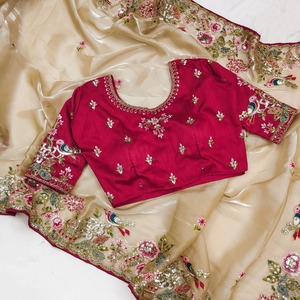 Nuevo y Popular Sari con Lentejuelas, Atuendos Elegantes, Sari con Trabajo de Lentejuelas sobre Organza con Blusa Mono Pesada, Tela de Primera Calidad - Product Image 5