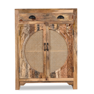 Aparador de madera maciza hecha a mano con mango, puertas de ratán, patrón indio moderno tallado a mano para entrada de Villa, gabinetes de sala de estar - Product Image 1