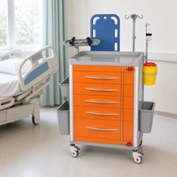 Chariot d'urgence médical moderne en plastique, chariot de soins multicolore pour hôpital, chariot de traitement à 5 tiroirs pour USI, clinique, salle de sport, avec poteau porte-perfusion