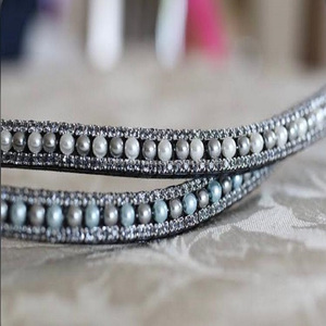 Banda de cuero de alta calidad para cejas de caballo, tamaño personalizado, precio al por mayor con perlas grandes y cadena de cristal - Product Image 5
