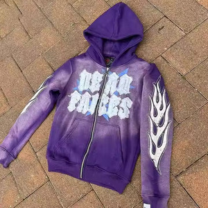 Diseñador de lujo personalizado Zip up ThermalHoodies alta demanda de lujo desgastado bordado superior Sudadera con capucha de manga larga - Product Image 6