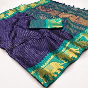 ผ้าส่าหรีผ้าไหมเนื้อนุ่มสำหรับผู้หญิงเสื้อผ้าสำหรับเทศกาลเฉลิมฉลองอินเดียและปากีสถาน - Product Image 1