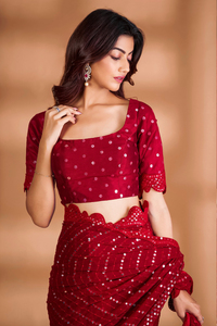 Indian Boutique <b>Red</b> Beautiful Traditional Bollywood Ethnic Georgette Sequence Work Premium Quality Latest Trendy <b>Red</b> Sari - Product Image 2