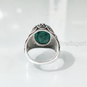 Anillo de Plata de Ley 925 para Hombre al por Mayor con Esmeralda Natural y Corindón, Gema del Mes de Mayo, Todos los Tamaños, Joyería Gitana de Navidad - Product Image 6