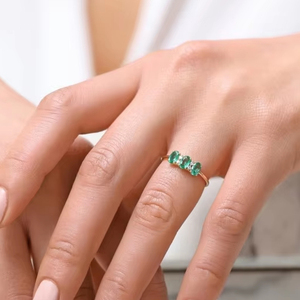 Handmade 3-Piece Vintage Emerald Engagement <b>Rings</b> 14K Gold Plated Oval Cut Lab <b>Indian</b> Gemstone Prong Setting 3-Year - Product Image 5