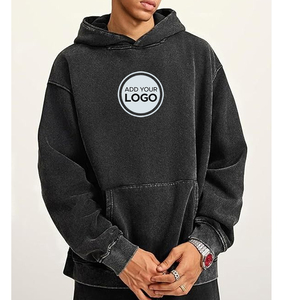Heavyweight 330GSM Black Pullover Hoodies Custom Printed Blank Acid Wash Hoodies Sudadera con capucha para hombre - Product Image 2