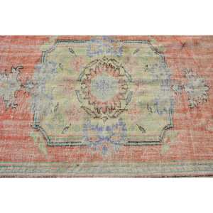 Tapis turc vintage Orange vert Patchwork Design 4.2 X 9.3ft laine tissage plat pour salon décor Latex soutenu - Product Image 5