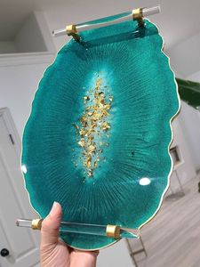 Bandeja de servicio artesanal de resina transparente de lujo de alta calidad, bandeja decorativa para el hogar del Hotel, bandeja de comida con asas - Product Image 2