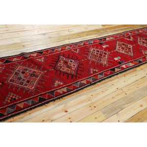 3x16,4 ft Vintage Turkish <b>Red</b> Herki <b>Wool</b> Patchwork Rug with Latex Backing Eco-Friendly Home Decor - Product Image 2